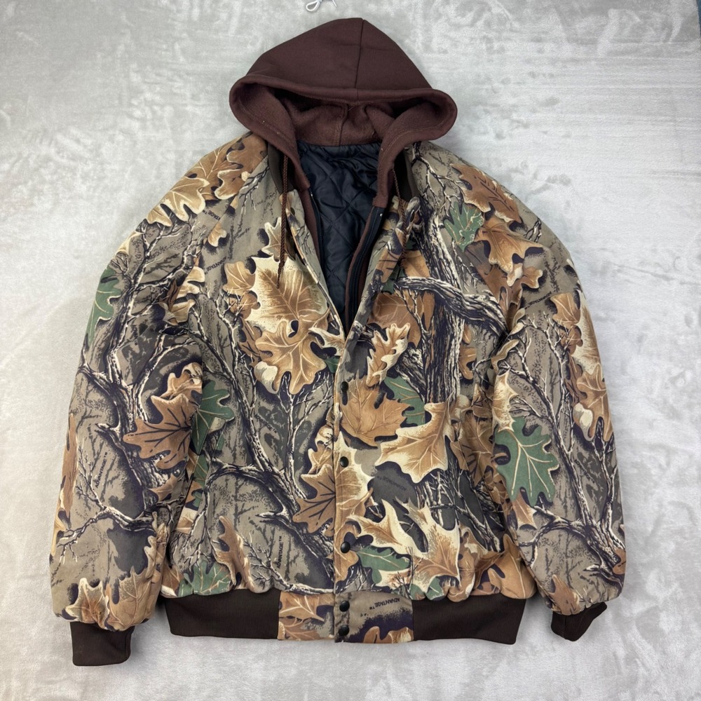 Vintage Westark Advantage Camo Hooded Bomber Jacket 2XL Made USA Canvas Quilted